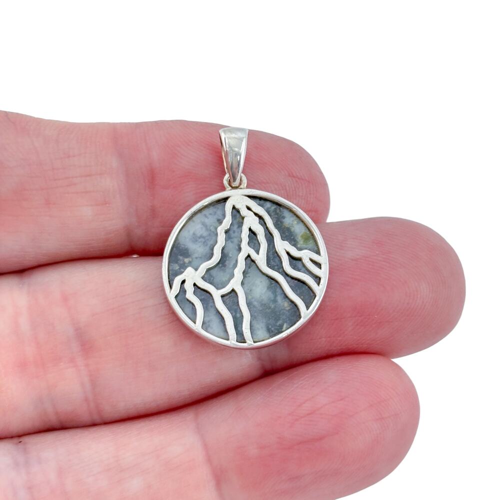 Vintage Sterling Silver 925 Allalin Gabbro Stone Matterhorn Pendant